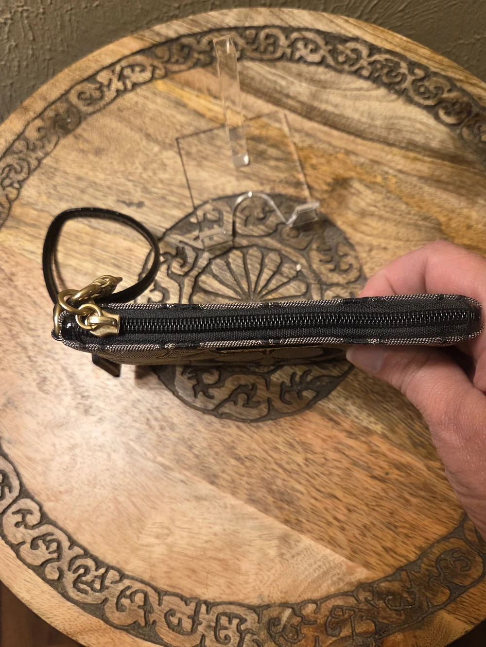 Coach Signature Poppy Canvas Wristlet in Charcoal/Black NWOT